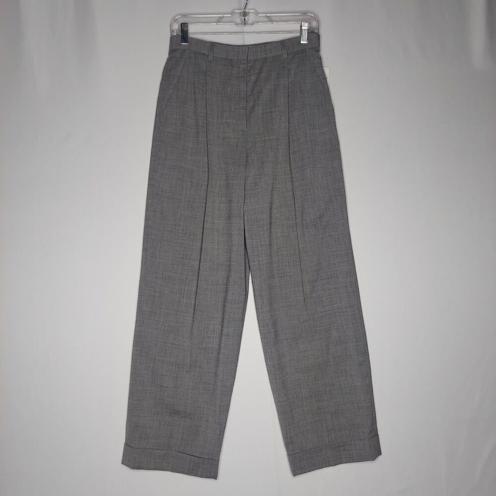 Worth Wool Trouser Pants Womens 10P Vtg Gray Pleated Hi-Rise Cuff Quiet Luxury